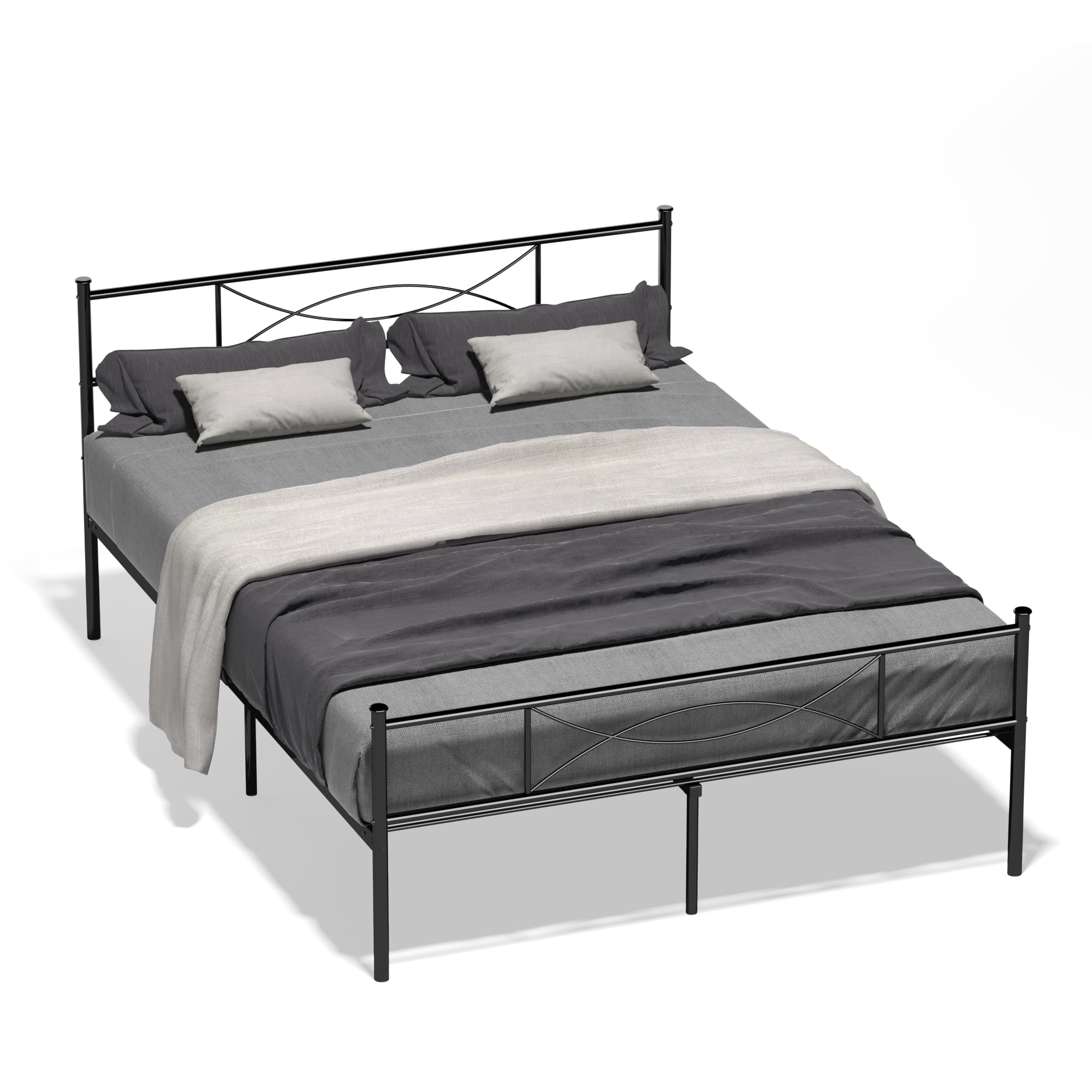 Yoneston Queen Size Metal Platform Bed Frame Bedroom Furniture with Headboard,Black
