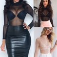 thumbnail image 1 of Mode Femmes Aguichant Chemise à Manches Longues Blouse Décontractée Ample en Maille Transparente Hauts T-Shirt, 1 of 5