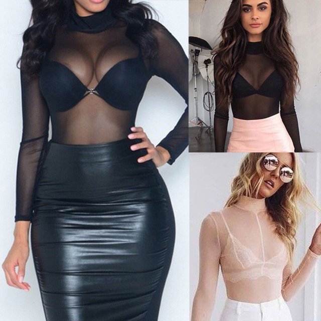 Mode Femmes Aguichant Chemise à Manches Longues Blouse Décontractée Ample en Maille Transparente Hauts T-Shirt