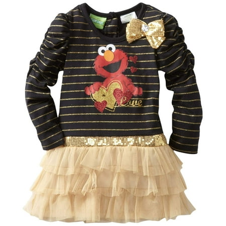 Sesame Street Little Girls' Elmo Love Dress, Black, 4T
