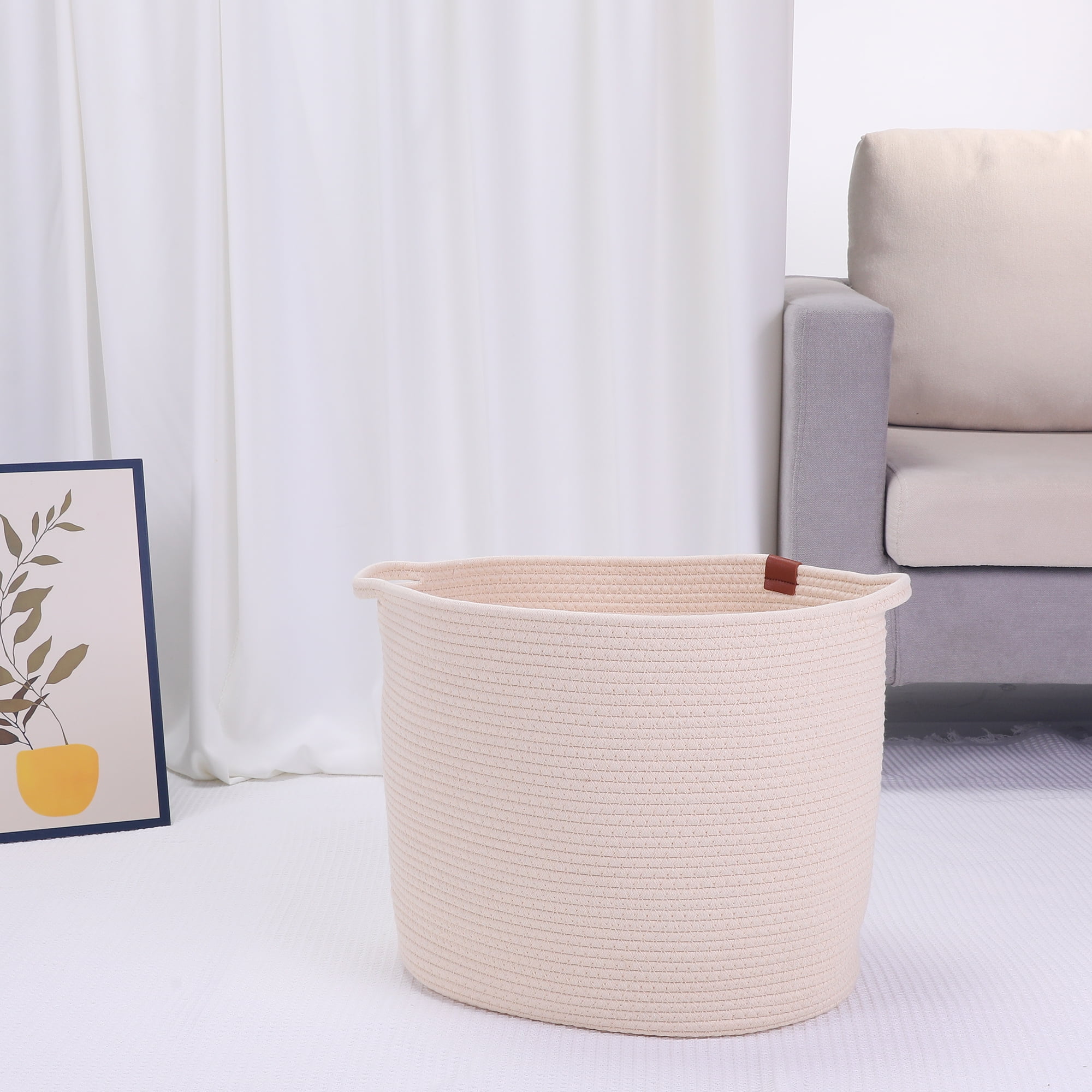Unique Bargains Woven Storage Basket Shelf Storage Organizer Bin for Home Decor Beige L