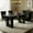black table and black chairs, variant on Sumdeal 5/7-piece dining and chair set includes a 64.5-inch black modern dining table and 4/6 velvet upholstered chairs, suitable for dining rooms, kitchens, and meeting rooms.