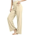 thumbnail image 2 of Bjutir Yoga Pants Women Wide Leg High Waist Sweatpants With Pockets Solid Stretch Casual Long Pants Leggings Joggers Beige M, 2 of 4