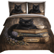 Lotusprint LLC Personalized Cat Book Bedding Set (88x88), Reading Cat Comforter Set, Soft Cozy Bed Set for Bedroom Decor