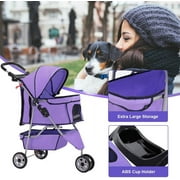 Bestpet Purple 3 Wheels Folding Pet Stroller Carrier Cage T13, Oxford Cloth for Cats Dogs