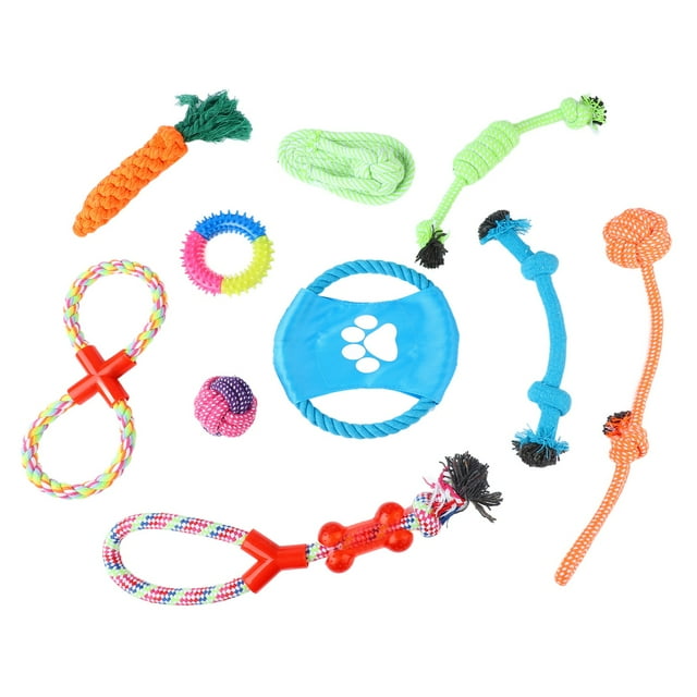 10 piezas de juguetes de cuerda de algodón para perros, limpieza de dientes, resistente a las mordeduras, colorido juego de juguetes de cuerda para masticar para mascotas, para molares