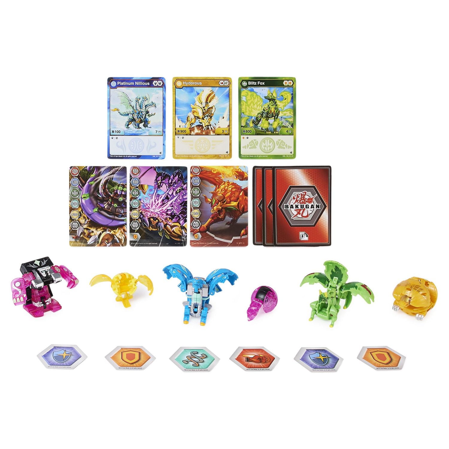 Bakugan Evolutions, Nillious and Titan King Battle Strike Pack, Includes 6 Bakugan Action Figures, 9 Trading Cards and 8 BakuCores, Kids Toys for Boys, Ages 6 and Up