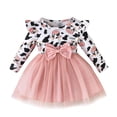 thumbnail image 1 of Odeerbi Niñas Vaca Imprimir Tul Vestido Ruffle Manga Larga Cuello Redondo Patchwork Malla Vestido, 1 of 4