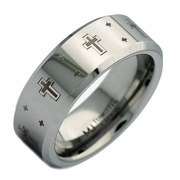Metals Jewelry Unisex 7mm Tungsten Carbide Cross Design Wedding Band Ring Size 10