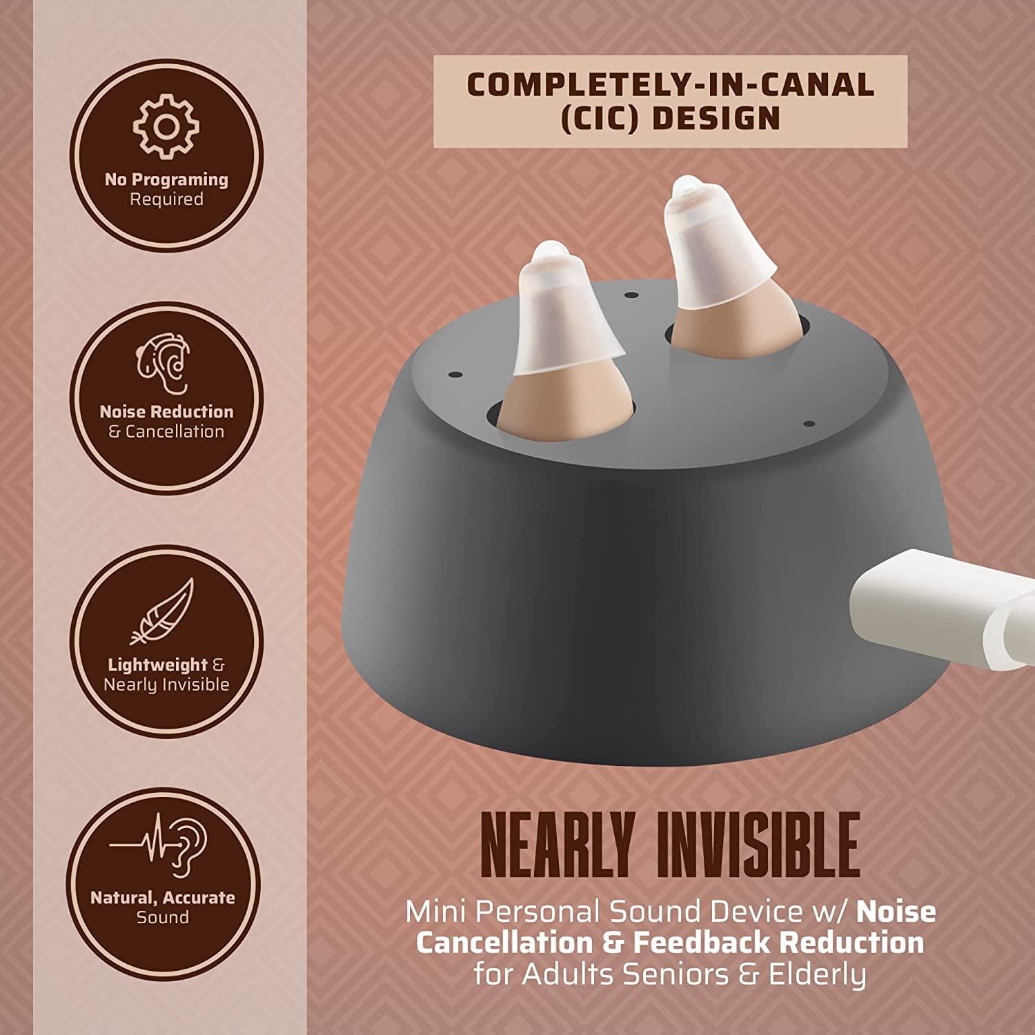 MEDca Rechargeable Hearing Amplifier to Aid, Completely-in-Canal (CIC) - Beige