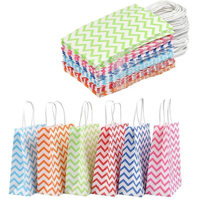 Paquete de 40 bolsas de papel Kraft de color con asas para regalo de dulces o bodas, bolsa de papel artesanal 120g 5 colores con parte inferior Feliz Sencillez