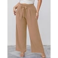 thumbnail image 4 of SHOWMALL Plus Size Women's Wide Leg Lounge Pants with Pockets Peach Puff 1X Lightweight High Waisted Adjustable Tie Knot Loose Trousers, 4 of 9