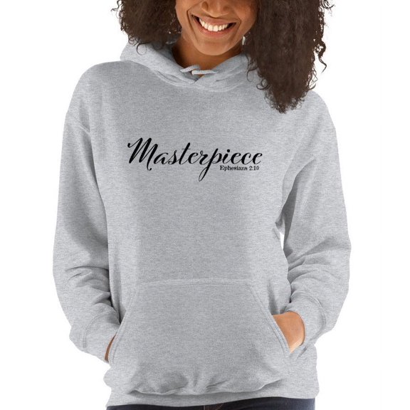 Unisex Christian Hoodie Masterpiece Black Print Bible Verse Ephesians 2:10