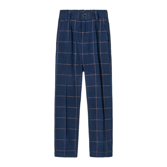 RMGVDSD Boys Dress Pants Plaid Flat Front School Uniform Straight Leg Trousers Slim Fit Pants Adjustable Waistband School Outfits Classic-fit Trousers