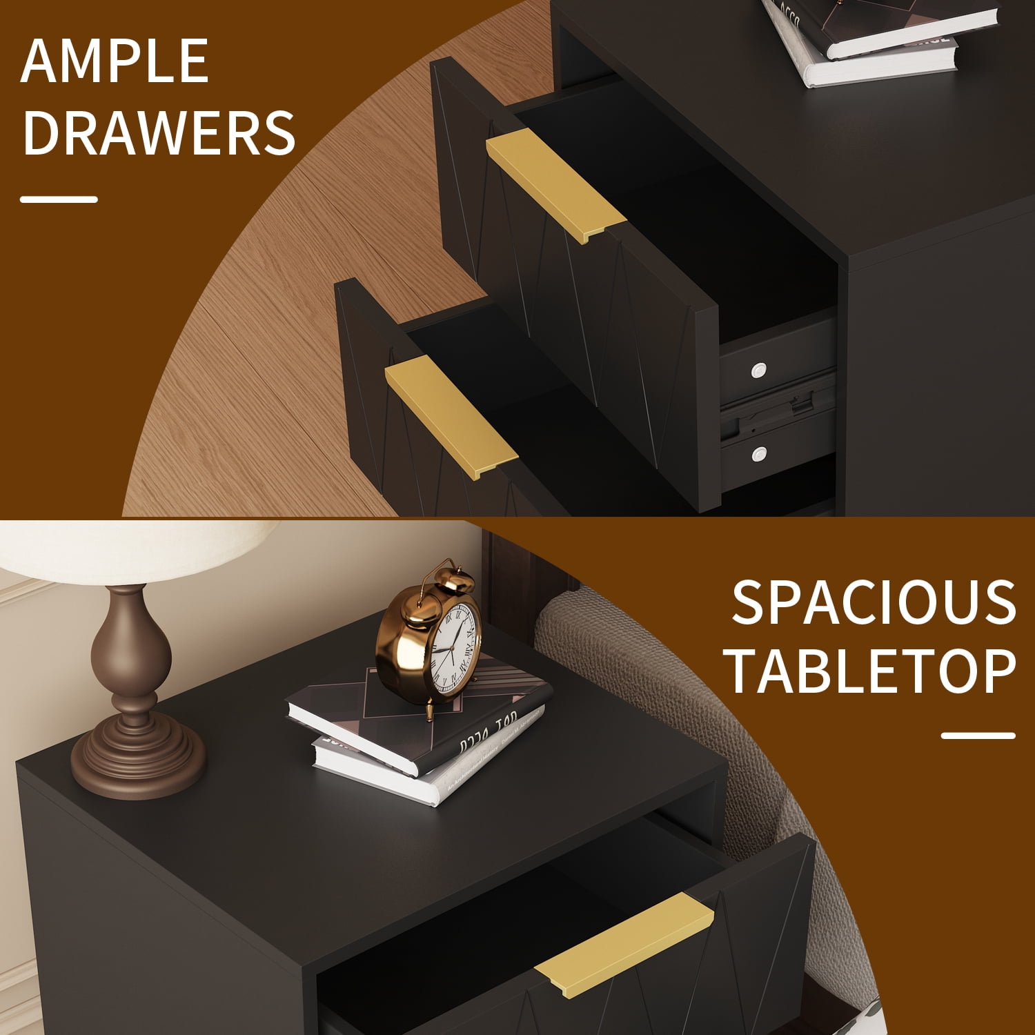Behost Black Nightstand for Bedroom,Modern 2 Drawer Nightstand Bedside Table with Storage,2 Pack