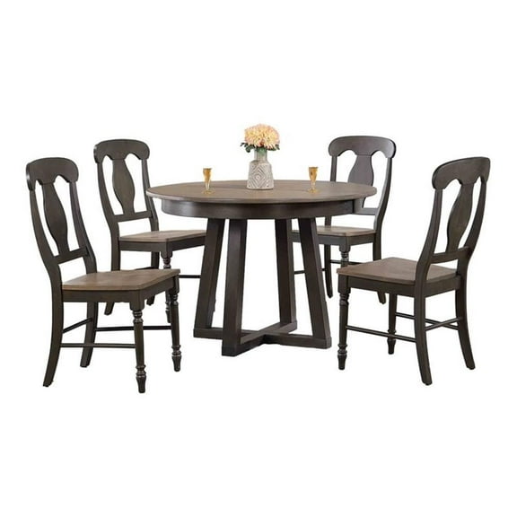 5-Pc Napoleon Pedestal Dining Set in Gray/Black Stone