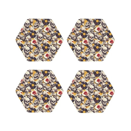 

Tideii lips record rock Skull for Leather Coasters 4 Pieces Anti-fouling and Anti-scalding Decorative Coasters Suitable for Restaurants Kitchens Coffee Shops-Hexagon