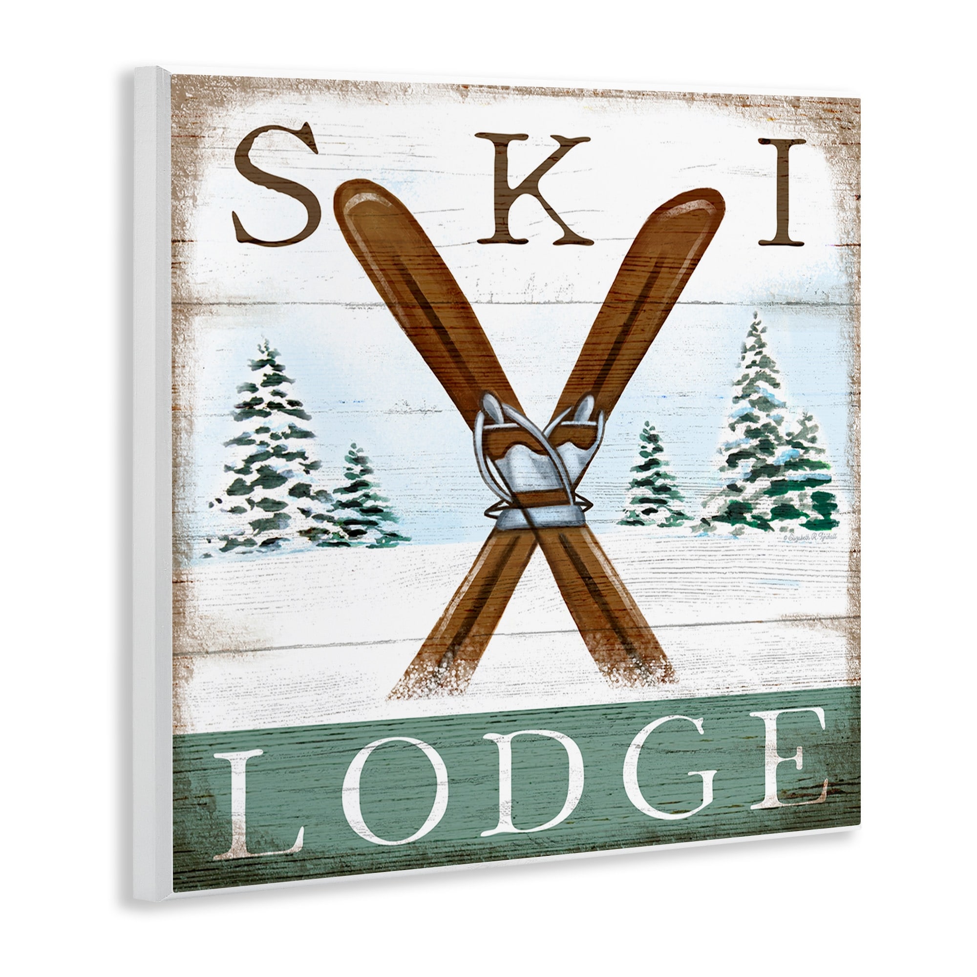 Stupell Industries Ski Lodge Rustic Cabin Sign Snowy Tree Forest, 12 x 12, Design by Elizabeth Tyndall