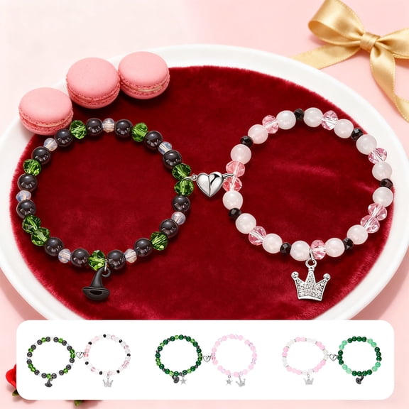 2pcs Valentine's Day Magnetic Couple Bracelets - Cute Adjustable Braided Cord Set, Strong Magnetic Attraction, Hypoallergenic & Comfortable, Romantic Matching Jewelry for Couples & Daily Wear, A