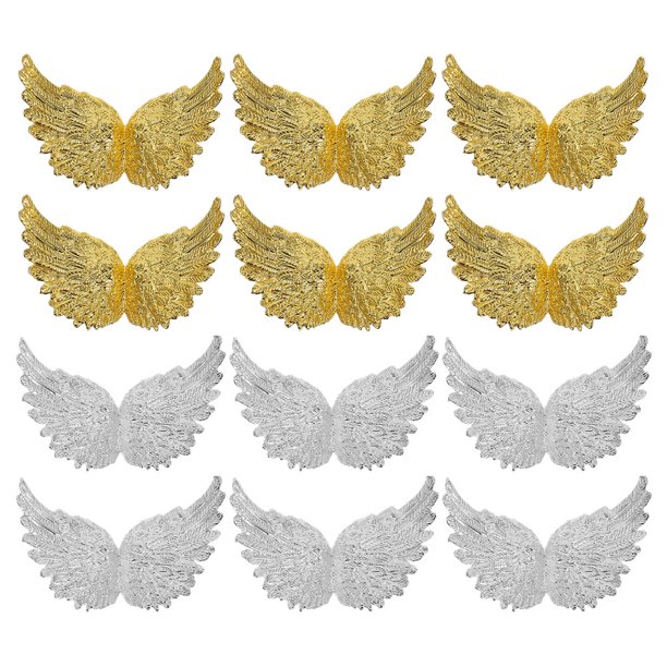 12 adornos de alas de ángel para tarta, miniadornos creativos de plástico para manualidades, para fiestas, cumpleaños y tartas navideñas