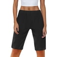 thumbnail image 6 of RYRJJ Bermuda Shorts for Women Knee Length Elastic Waist Drawstring Loose Wide Leg Shorts Summer Casual Beach Short Pants with Pockets(Black,S), 6 of 9
