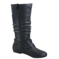 thumbnail image 2 of Sonny-54 Women's Caual Side Zip Buckles Slouch Flat Heel Mid Calf Round Toe Boots ( Black, 5 ), 2 of 2
