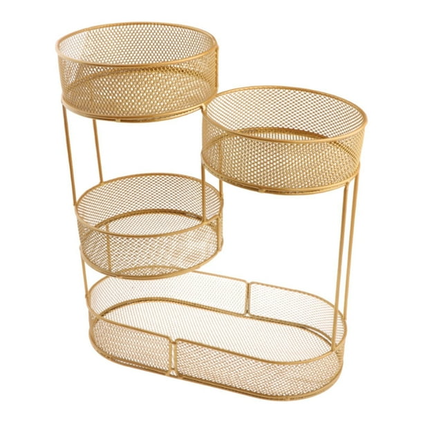 Cesta de frutas, cesta de alambre, bandeja multiusos para servir, rejilla para verduras de 4 capas Oro