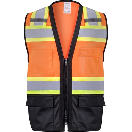 

ProtectX 6 Pockets High Visibility Zipper Front Safety Vest with Reflective Tape Strips Lightweight & Solid Fabric ANSI/ISEA Certified Class 2 Lime Orange-Black - Medium