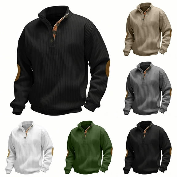 BXINGOHAI Button Down Pullover Mens Sweaters Lightweight Pullover Soft Men's Knit Long Sleeve Sweater Black S