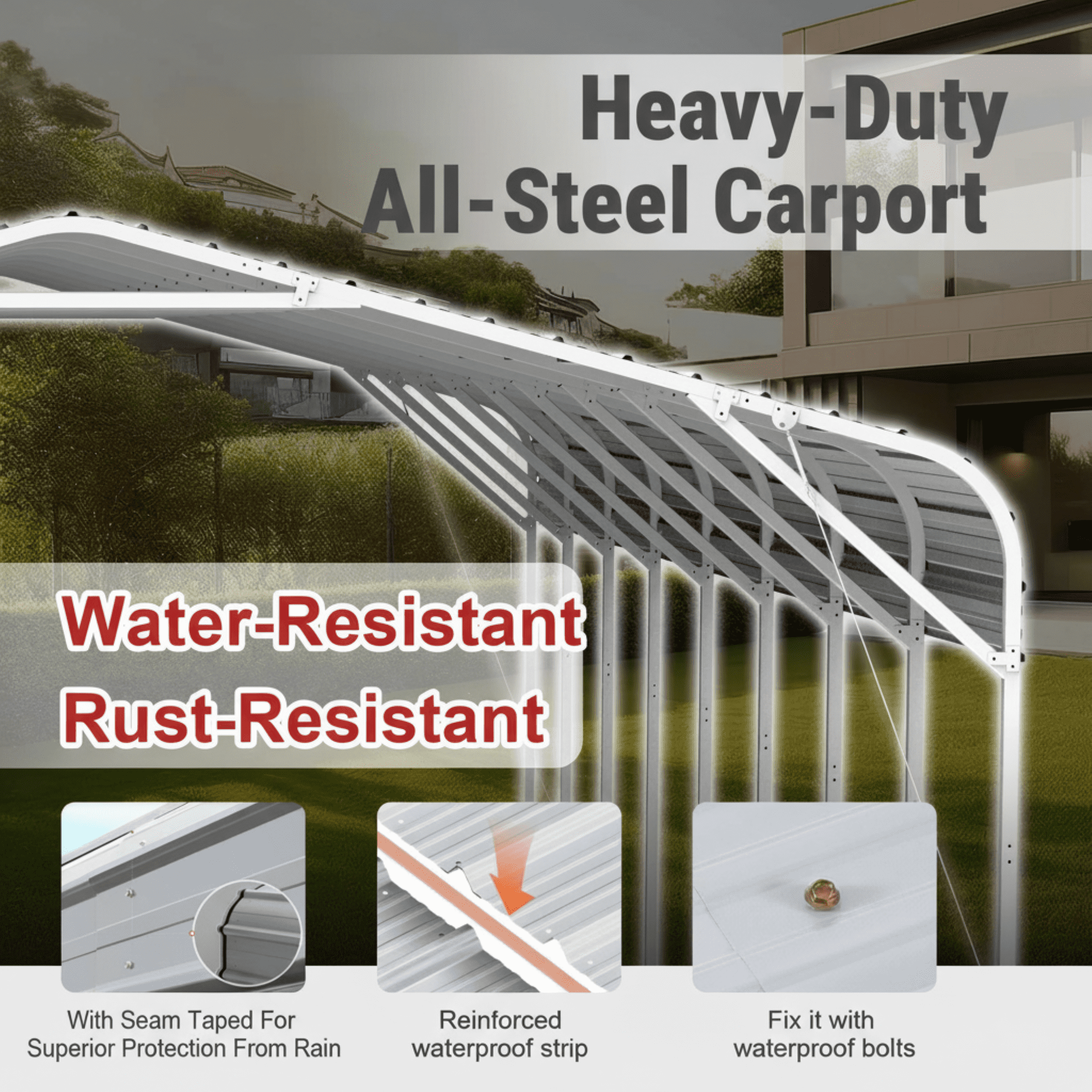 DuraYu 20x40 ft Metal Carport for Cars and RVs, Large Outdoor Steel Vehicle Shelter with Metal Roof, Cream