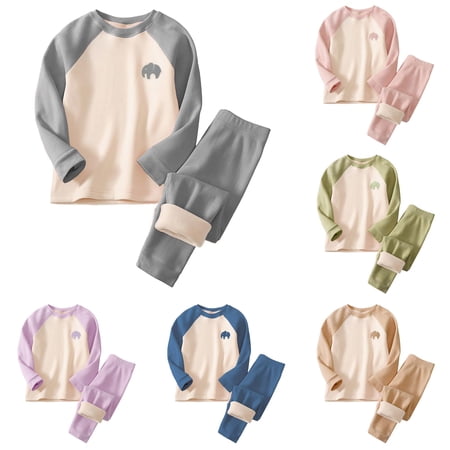 MEZZALL Boys Thermal Sleepwear Winter Warm Pajamas Sets Cozy Kids Crew Neck Long Sleeve Tops And Pants Soft Holiday Nightwear
