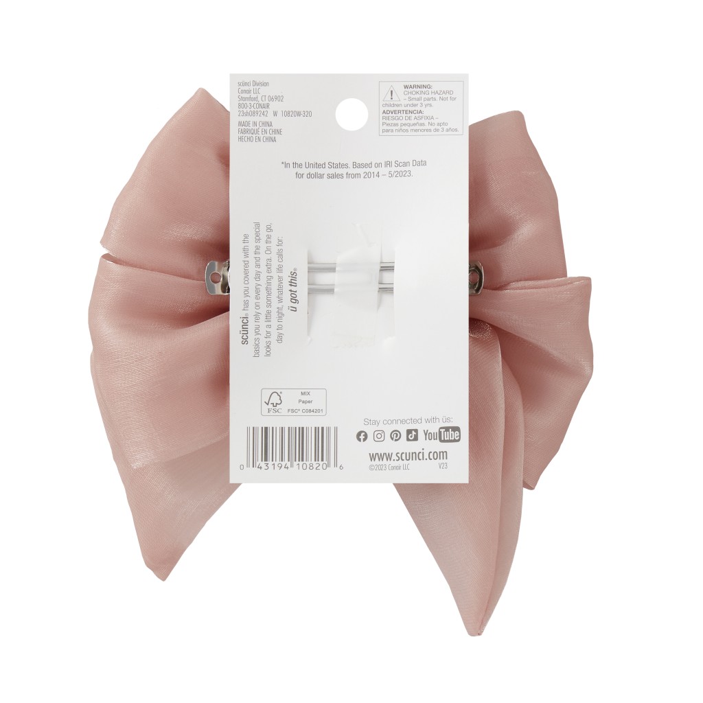 Scunci Large Hair Bow Barrette, Pink, 1 Count