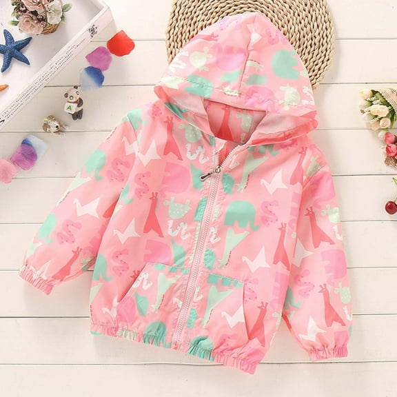 SGFCWSX Girls Windbreaker Jacket with Hood Kids Waterproof Coat Casual Lightweight Jackets Pink Size 8 Years
