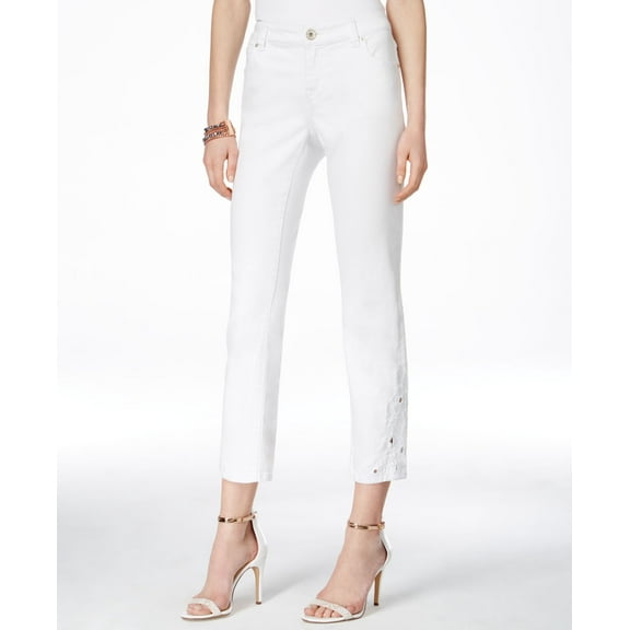 INC International Concepts Petite Embellished White Wash Cropped Jeans (White Denim, 10 P)