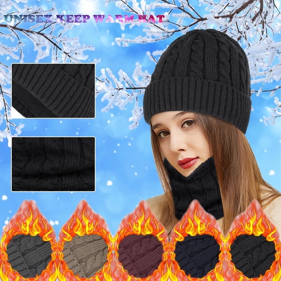 Nooxsoe Winter Beanie Hat Scarf Set Womens Winter Hats Winter Ski Hat Baggy Hat Warm Neck Scarf Winter Hat Cap Winter Warm Bonnet Winter Headwear Slouchy Beanie Womans Hats Black One Size