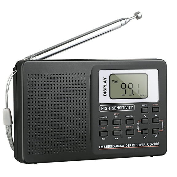 EEEkit CS-106 Battery Clock Pocket-Size Portable AM/FM Radios with Earphone, Black