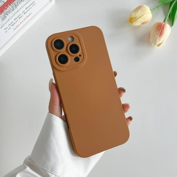 Allytechgroup Liquid Silicone Slim Phone Case for Apple iPhone 16 Pro Max, Ultra Thin Camera Lens Protective Anti-Scratch Shockproof Case Cover for Women Men, Brown