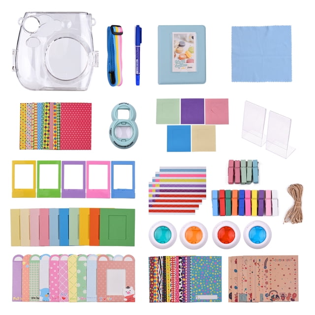 Kit de accesorios para cámara instantánea 17 en 1, reemplazo para Fujifilm Instax Mini 7s/7c, cámara de película instantánea con estuche/álbum/espejo para selfies/adhesivos/marcos/filtro de