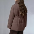 thumbnail image 6 of jtjvou Women's Quilted Puffer Jacket Long Sleeve Lapel Zip Open Front Puffy Padded Coat Winter Warm Outwear with Belt Brown M, 6 of 9