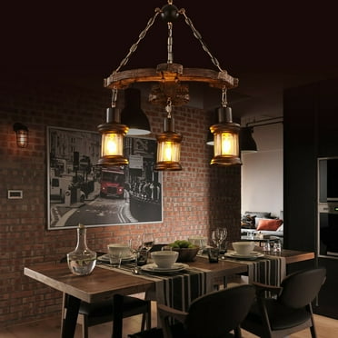 Retro Wooden Chandelier Anchor Industrial Pendant Lamp 3 Light Ceiling Fixture