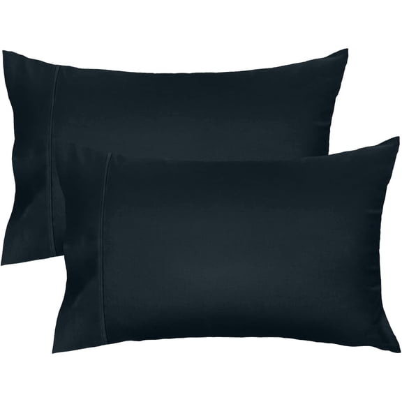 Lirex Standard Size Pillow Cases with Envelope Closure Set of 2, 100% Cotton Sateen Cooling, 20" x 26",Black for Adults