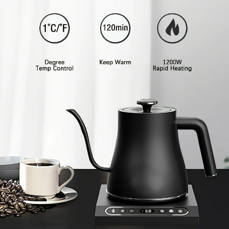 Electric Gooseneck Kettle Ultra Fast Boiling Hot Water Kettle 100% Stainless Steel For Pour-over Coffee & Tea Leak-Proof Design Auto Shutoff Anti-dry Protection 1200W-0.8L Matte Black