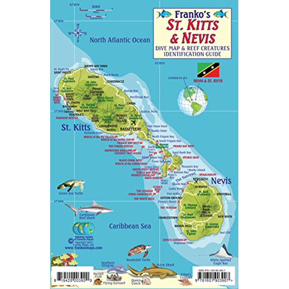 Pre-Owned St. Kitts &amp; Nevis Dive Map &amp; Reef Creatures Guide Franko Maps Laminated Fish Card, 9781601903907, 1601903901, Paperback,