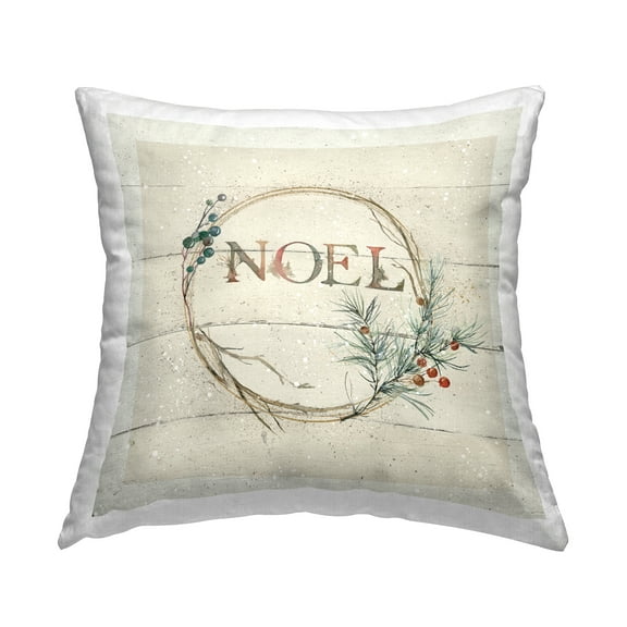 Stupell Industries Noel Typography Holiday Rustic Plank Pattern Design by Carol Robinson Throw Pillow