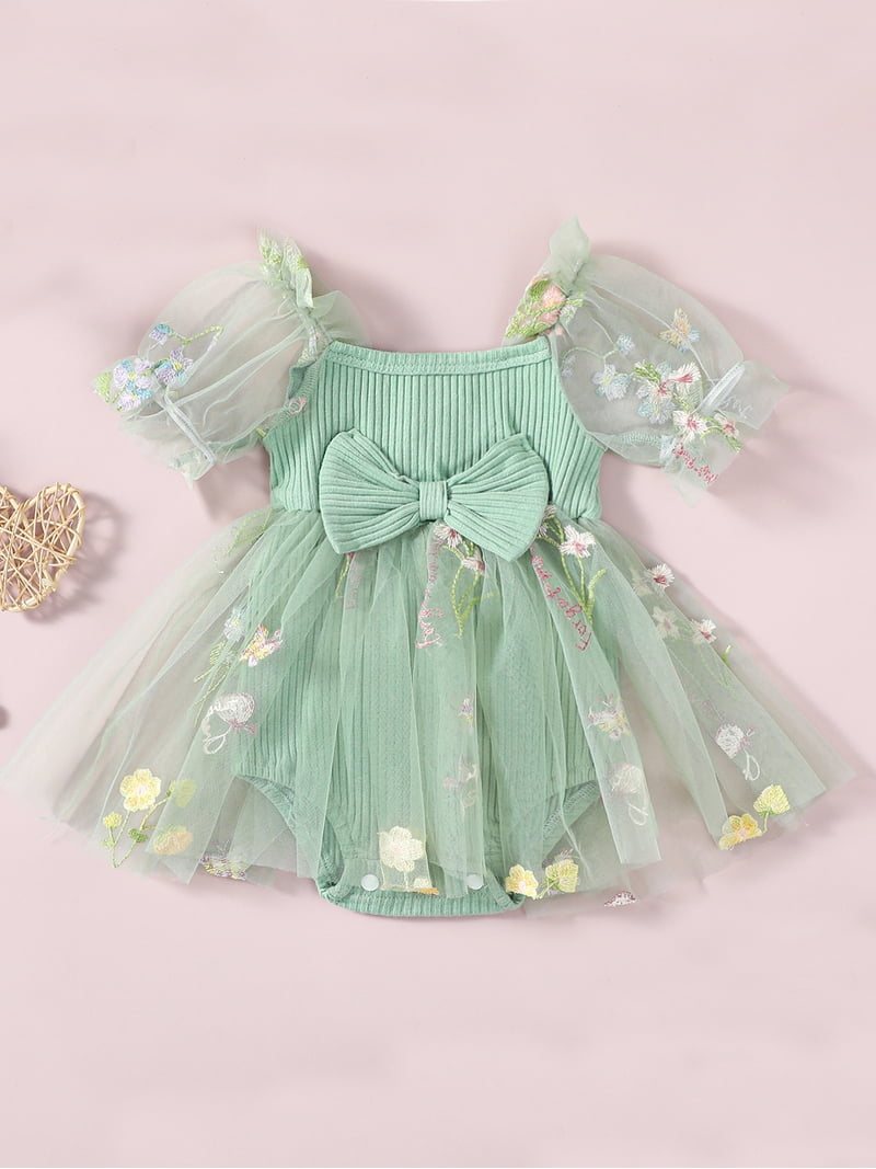 Bagilaanoe Newborn Baby Girl Summer Rompers Dress Short Puff Sleeve  Bodysuits 3M 6M 12M 18M 24M Infant Tulle Patchwork A-line Dresses -  Walmart.com