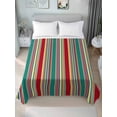 thumbnail image 2 of King Size Flat Sheet Only, Green Red Striped Soft Brushed Microfiber Bed Sheets, Farmhouse Colorful Stripes Hotel Quality Breathable Bedding Top Sheet, Easy Care, 105"x98", 2 of 9