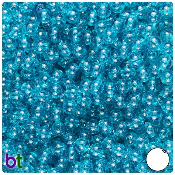 BeadTin Teal Transparent 6mm Round Plastic Beads (500pcs)