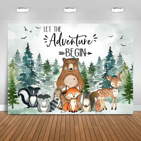 Woodland Baby Shower Backdrop Let The Adventure Begin Baby Shower Photography Background for Boy Adventure Awaits Forest Newborn Birthday Party Decorations Banner Photo Booth Props