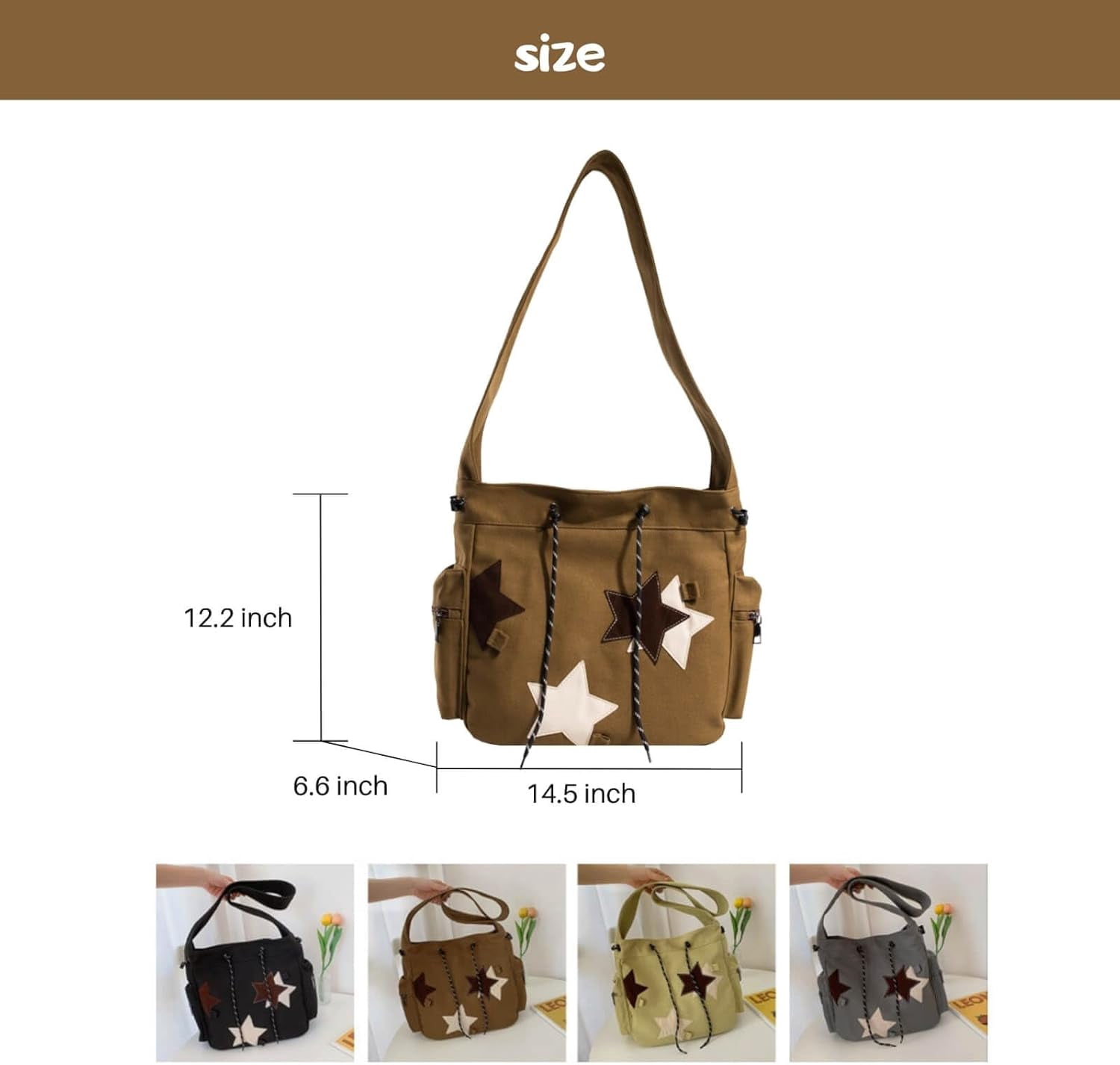 Y2K Star Canvas Messenger Bag, Cute Tote Bags Aesthetic, Small Shoulder Travel Crossbody Bags For Women