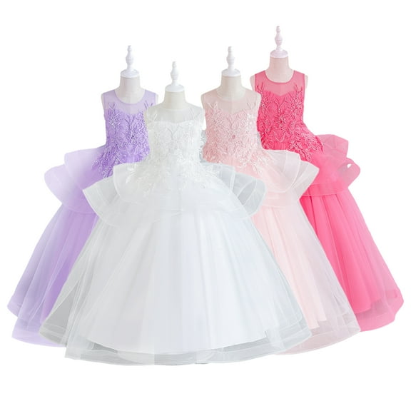 Godderr Baby Kids Girls Princess Dress Long Pageant Dresses 5-12 Years Tutu Wedding Dress Toddler Tulle Ball Gown